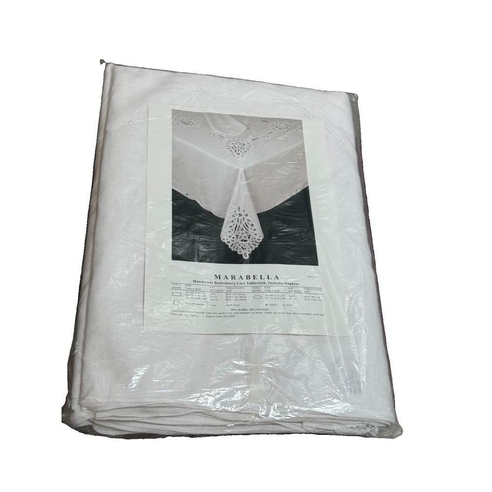 Marabella Battenburg Lace Tablecloth Set 68x120 Oblong White 12 Napkins NIP New